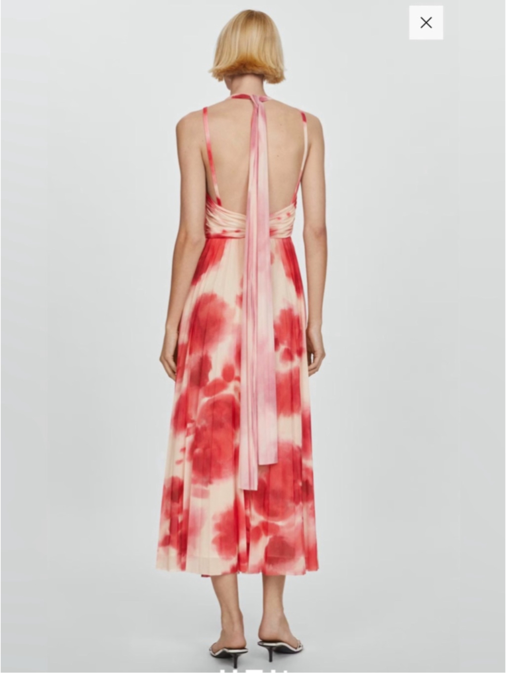 Mango Pink Watercolor Pleated Maxi Dress Large - Picture 6 of 14